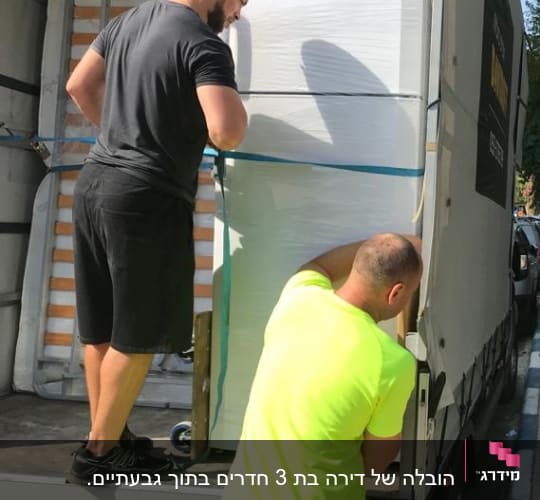 שני אנשים מעמיסים מקרר למשאית הובלה